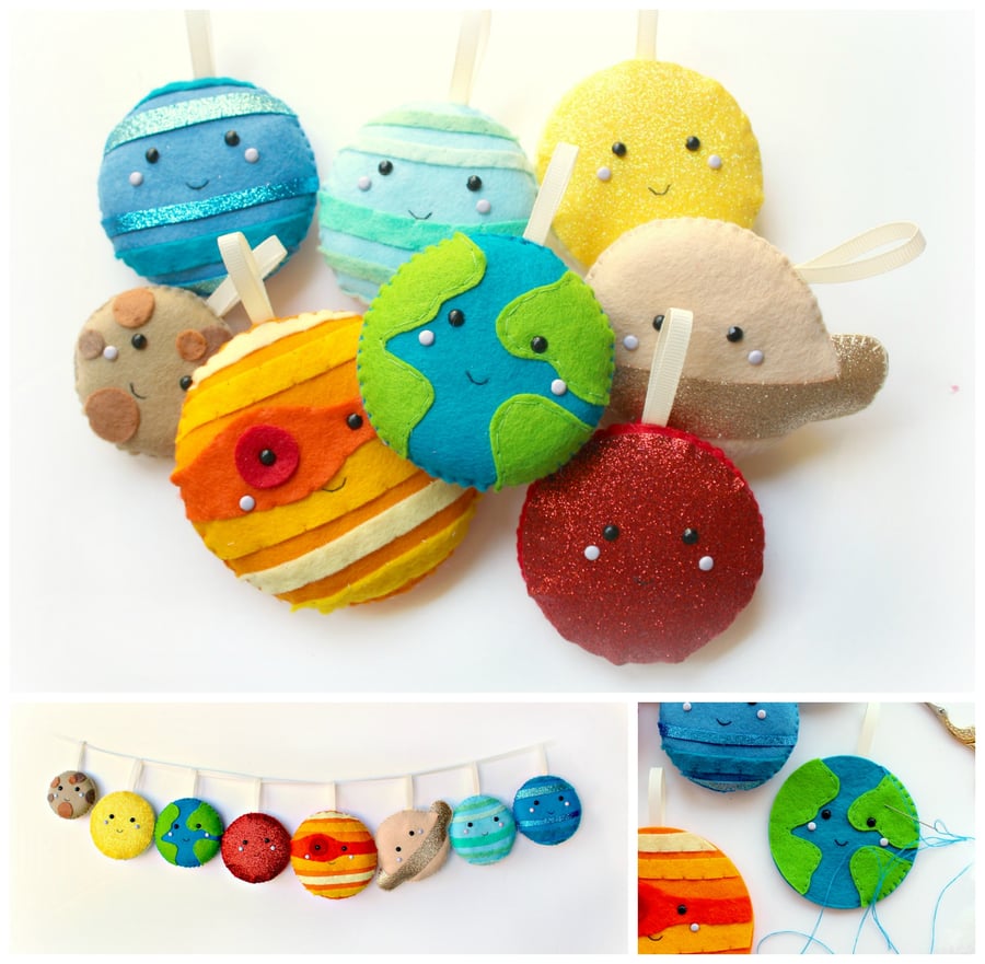 Make Your Own felt Solar System Garland Kit. Sewing pattern. DIY Craft