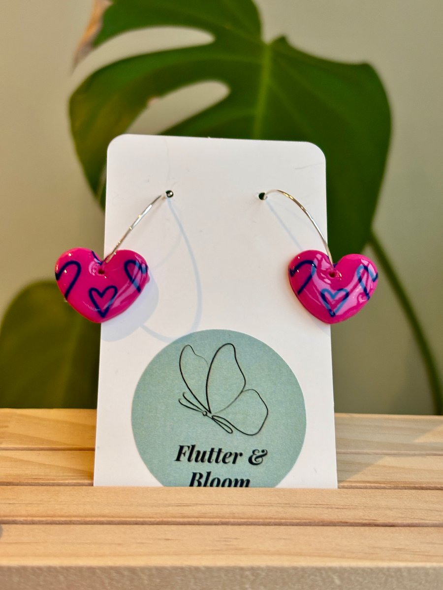 Pink Hearts Hoop Earrings 