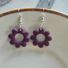 Polymer clay purple flower earrings on silver plated earhooks