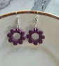 Polymer clay purple flower earrings on silver plated earhooks