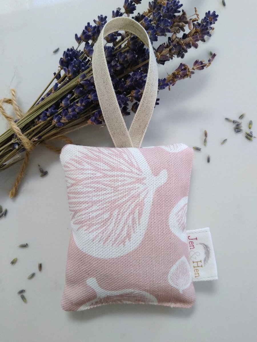 Handmade Orchid Petal cotton linen hanging lavender bag in pastel pink
