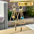 Brass Triangular Earrings Imperial Jasper, Sterling Silver Earwires
