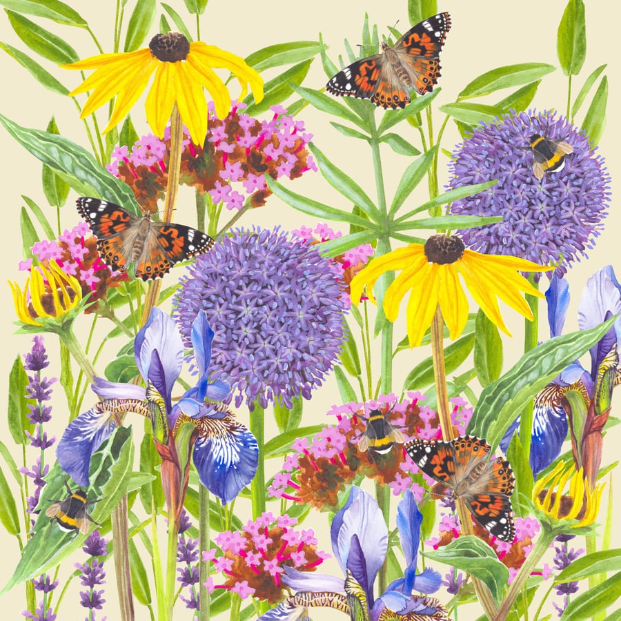 Summer Pollinators Square Handmade Greeting Card