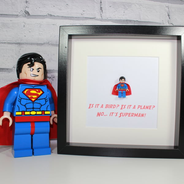 SUPERMAN - FRAMED LEGO FIGURE - AWESOME COMIC BOOK ART