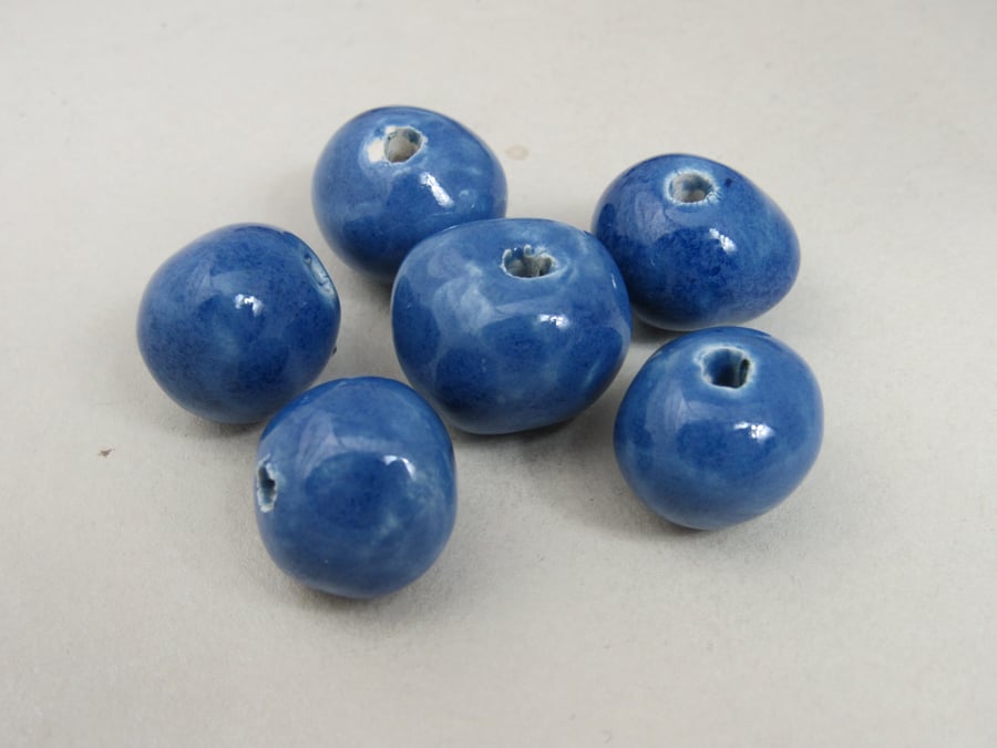 6 Medium Ice Blue Glazed Clay Beads