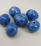 6 Medium Ice Blue Glazed Clay Beads - Image 1