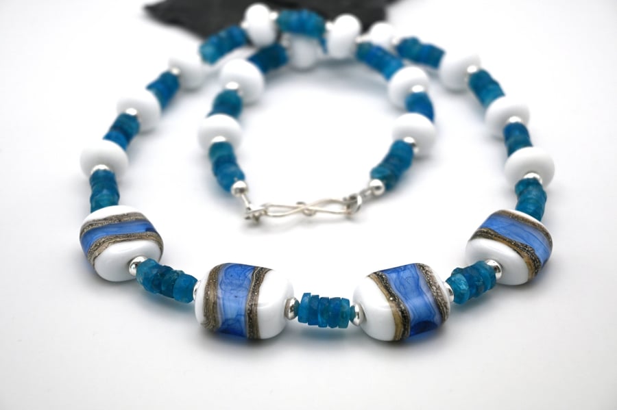lampwork glass and apatite beaded necklace