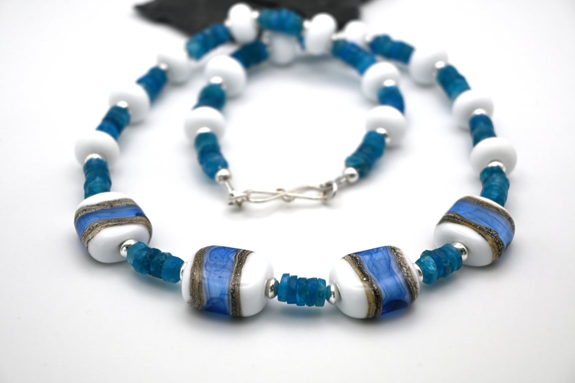 lampwork glass and apatite beaded necklace