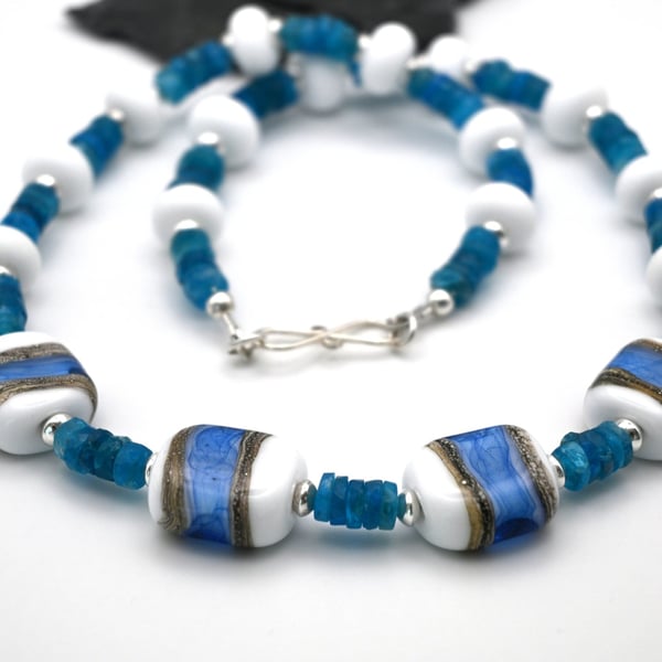 lampwork glass and apatite beaded necklace