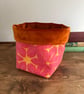 Orange and Pink linen and velvet reversible storage basket plant pot