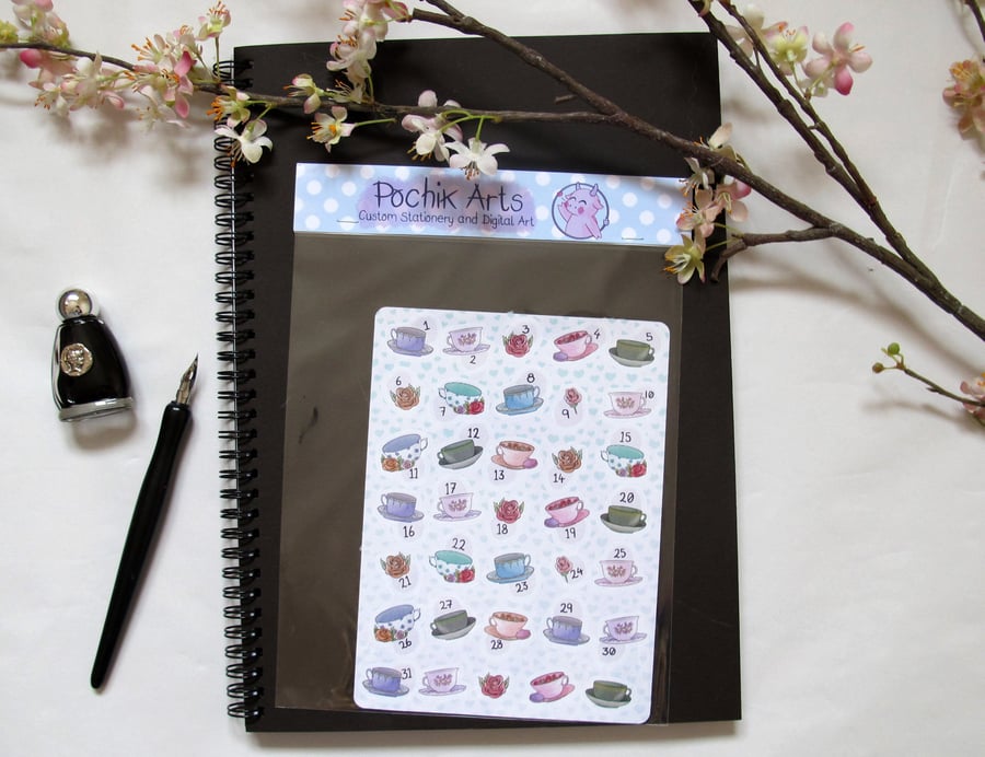 Teacup Planner Stickers (Numbered)