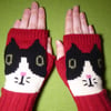 Knitted Cat Fingerless Gloves