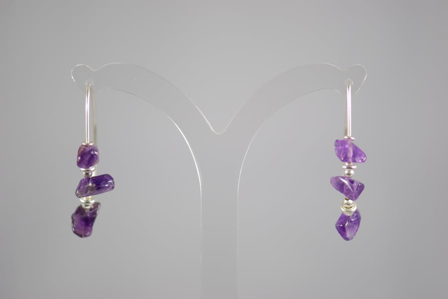 Sterling Silver and Amethyst crystal chips earrings