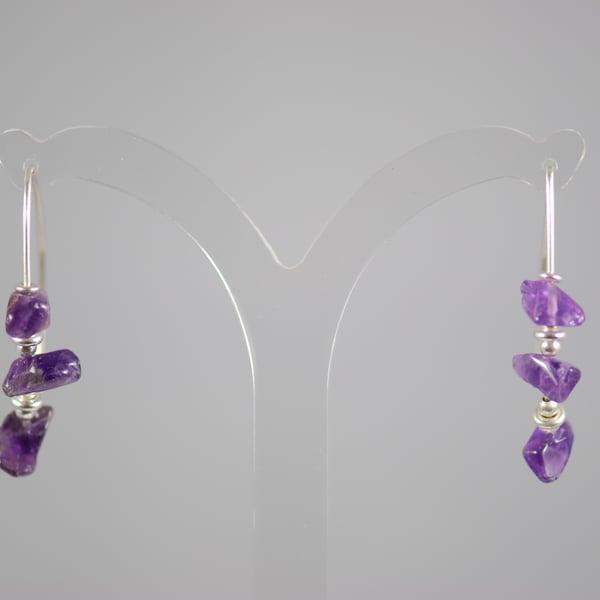 Sterling Silver and Amethyst crystal chips earrings