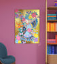 Large Scale Original Art canvas - Hummingbird on Gold 70cm x 50cm - Image 1