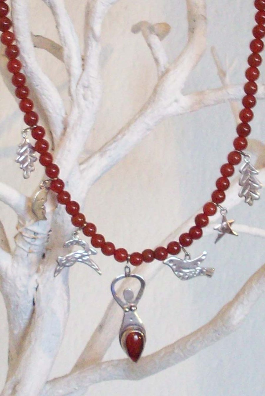 Silver & Carnelian Goddess Necklace