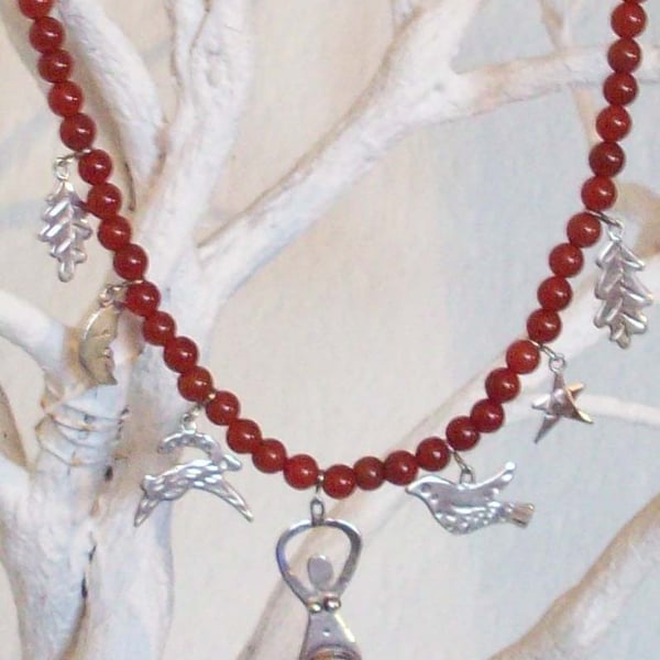 Silver & Carnelian Goddess Necklace