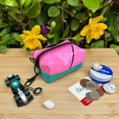 Pink and Teal - Repurposed - Chunky Keyring Pouch 