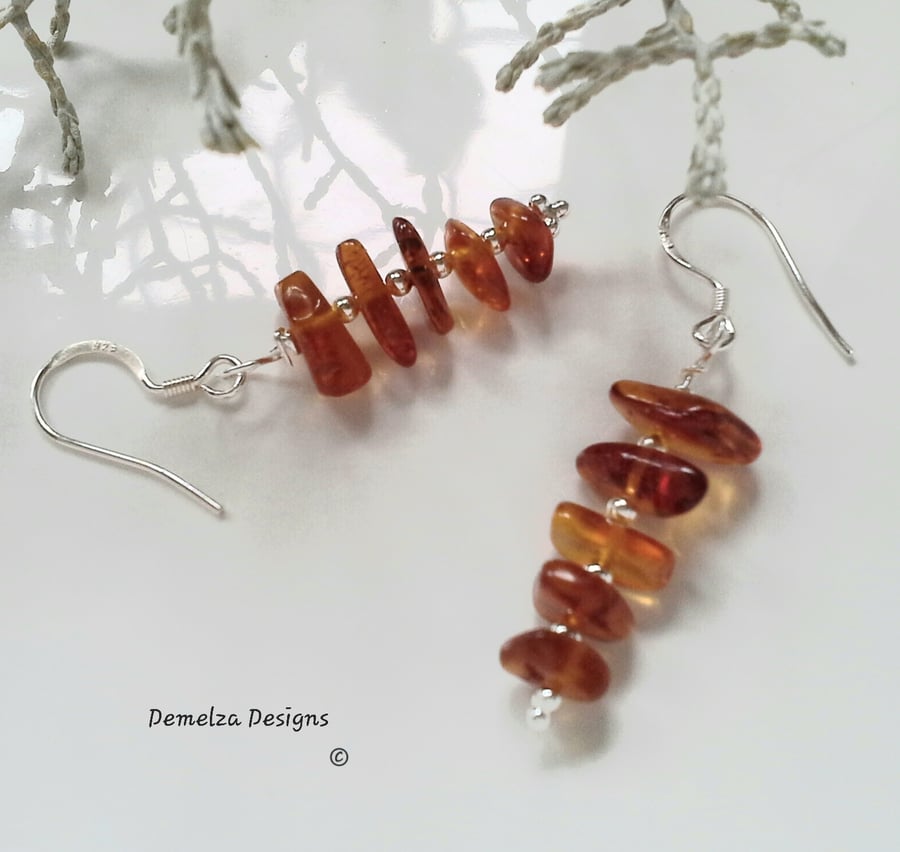 Baltic Amber and Reconsistuted Turquoise Drop Earrings Sterling Silver Baltic Amber and Reconsistuted Turquoise Drop Earrings Sterling Silver