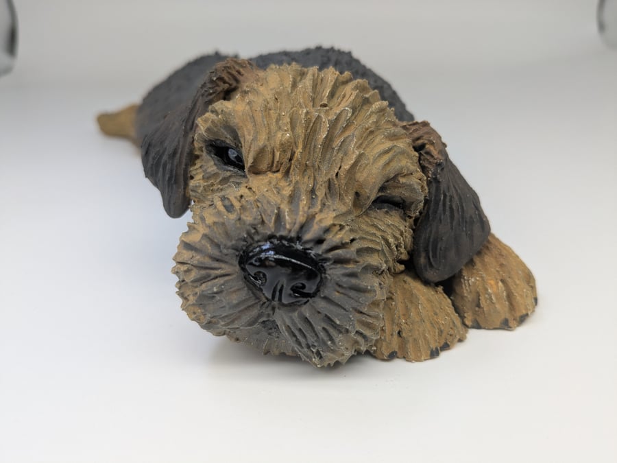 Sleeping Border Terrier Sculpture No. 2