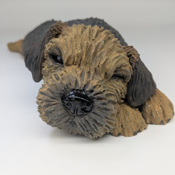 Sleeping Border Terrier Sculpture No. 2