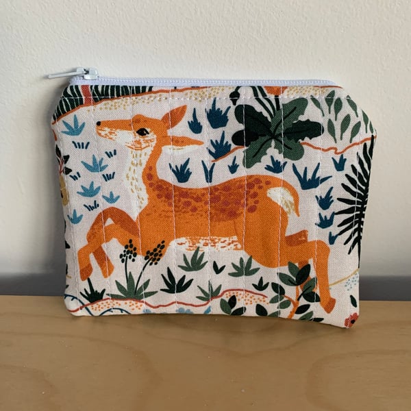Deer Print Quilted Fabric Midi Purse