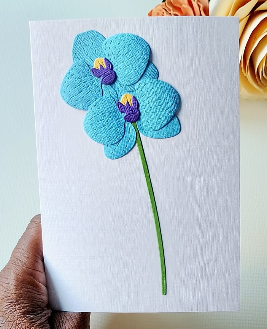 Blue Orchids - Flower Shop Moments, Blank Handmade Floral Card 
