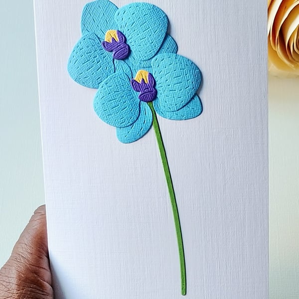 Blue Orchids - Flower Shop Moments, Blank Handmade Floral Card 