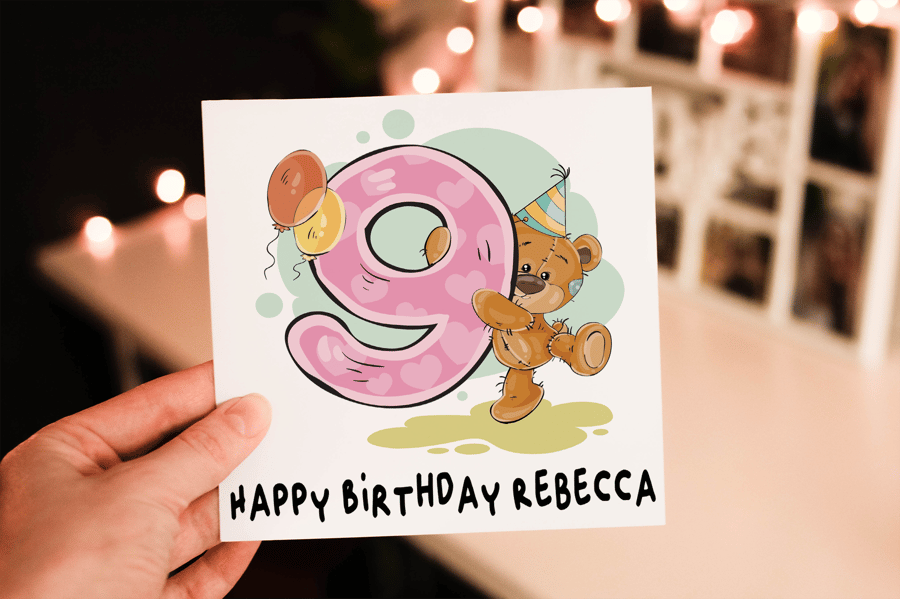 Teddy 9th Birthday Card, Card for 9th Birthday, Birthday Card, Friend Birthday