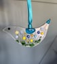 Floral Fused Glass Hanging Bird