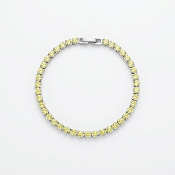 Yellow 5A Zircon Tennis Bracelet Stainless Steel Hypoallergenic Double Lock