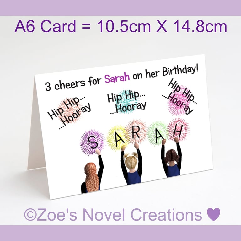 3 Cheers Greetings Card, personalised A6 10.5cm x 14.8cm