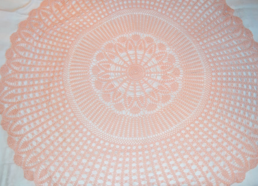 Circular Crochet Lace Table Cloth 120cm Apricot Pink 100% Mercerised Cotton