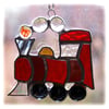 Steam Engine Suncatcher Stained Glass Red Handmade