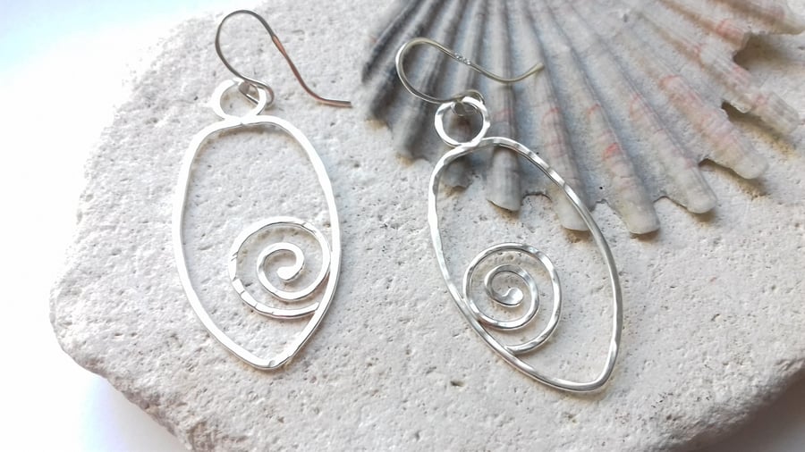 Hand Forged Textured Spiral Earrings 