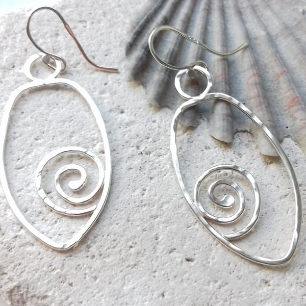 Hand Forged Textured Spiral Earrings 