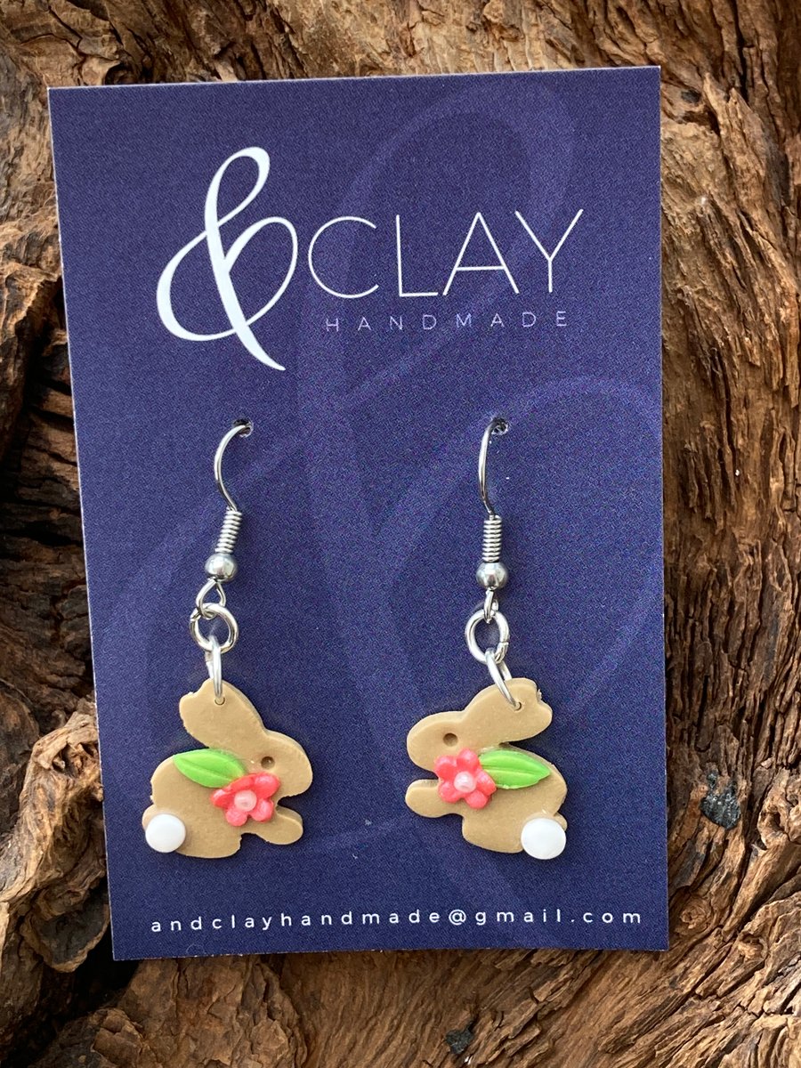 Floral Easter Bunny Polymer Clay Earrings