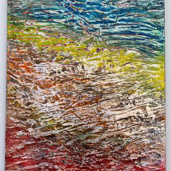 ' Autumn Beach ' Textured Mixed Media Acrylic Painting 