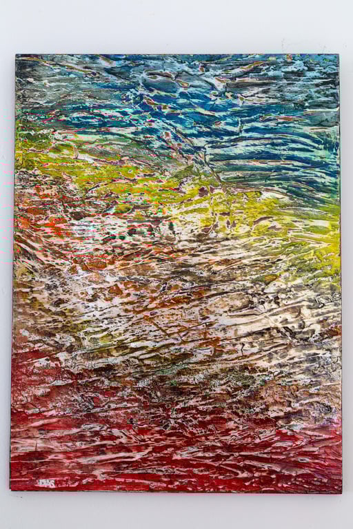 ' Autumn Beach ' Textured Mixed Media Acrylic Painting 