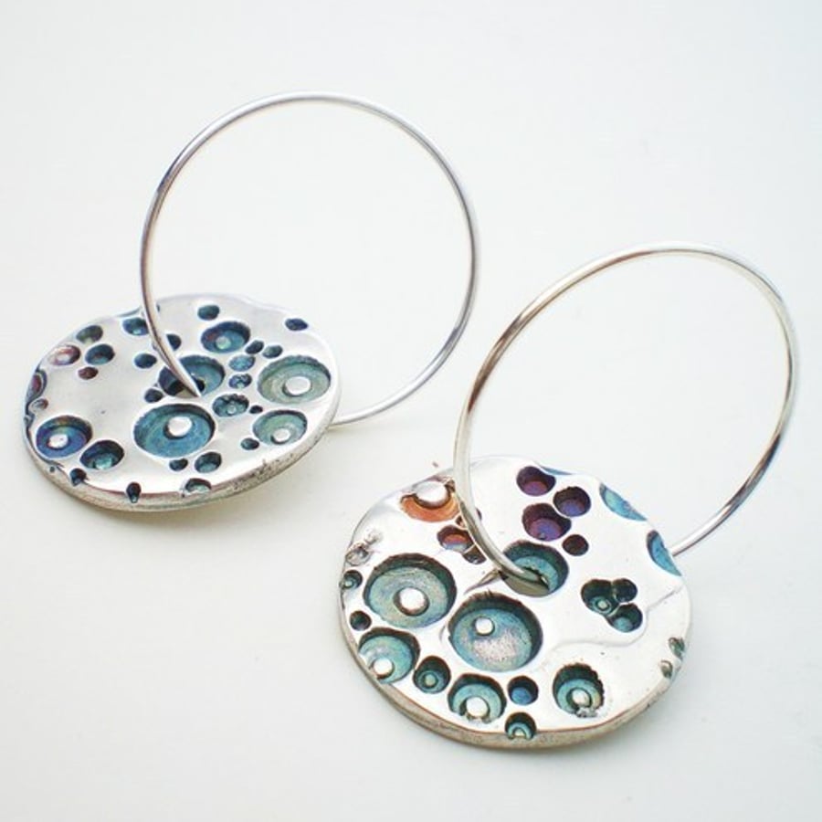 Silver Coral Texture Round Hoop Earrings