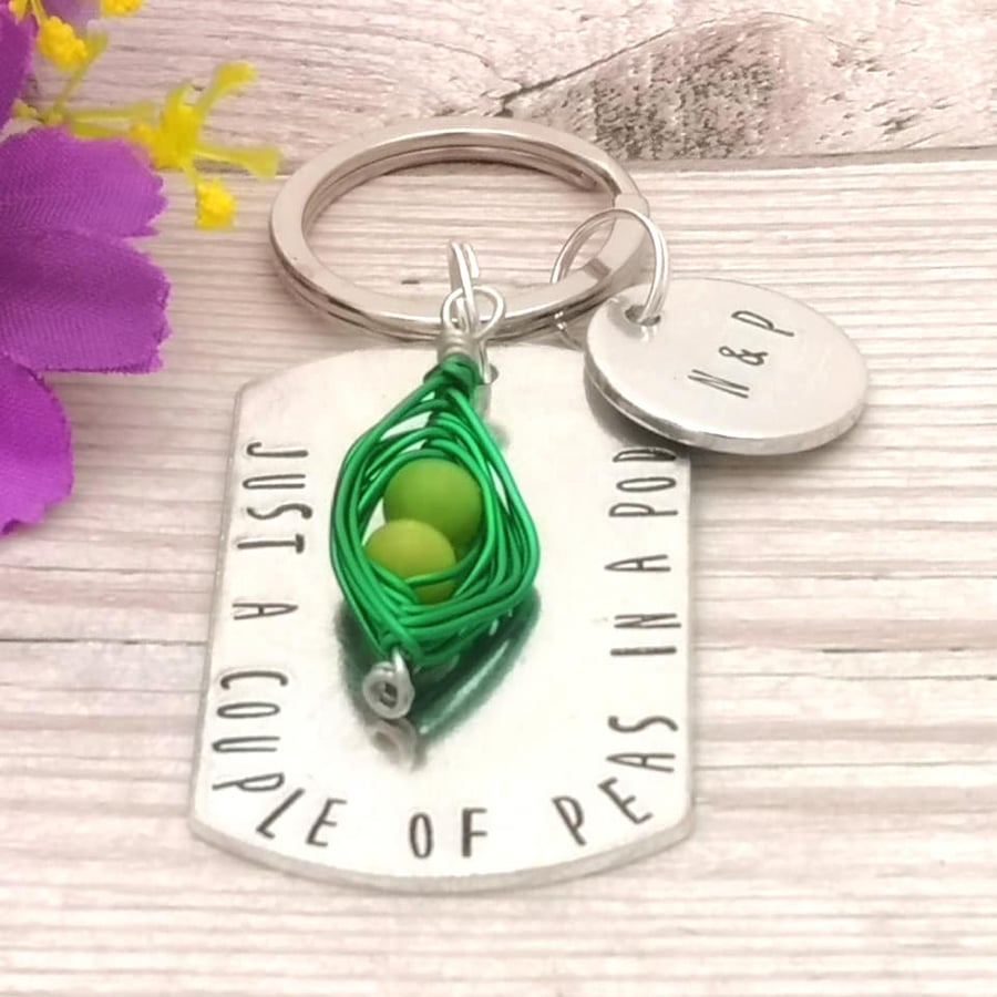 Personalised Pea Pod Keyring - Just A Couple Of Peas In A Pod - Unique Twin Gift
