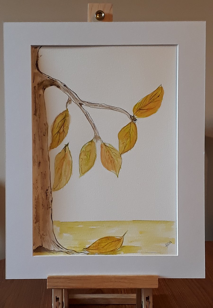 Autumn Branch original watercolour on paper in white mount ready to frame