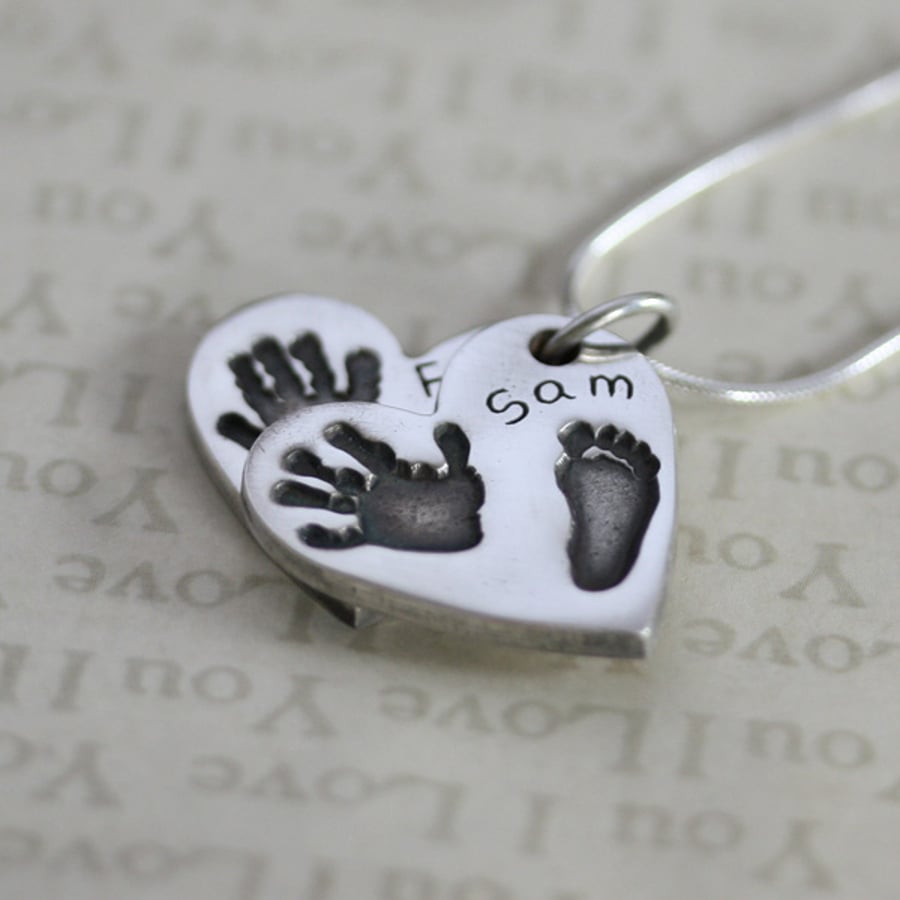 Double Hand and Foot Print Print Necklace, Hand Print Necklace 