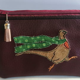  LEATHER BAG WITH APPLIQUE PHEASANT