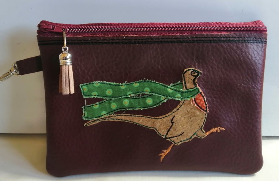  LEATHER BAG WITH APPLIQUE PHEASANT