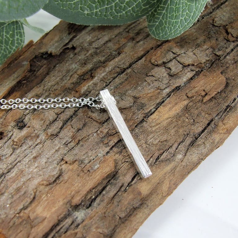 Silver Bar Necklace with Bark Texture