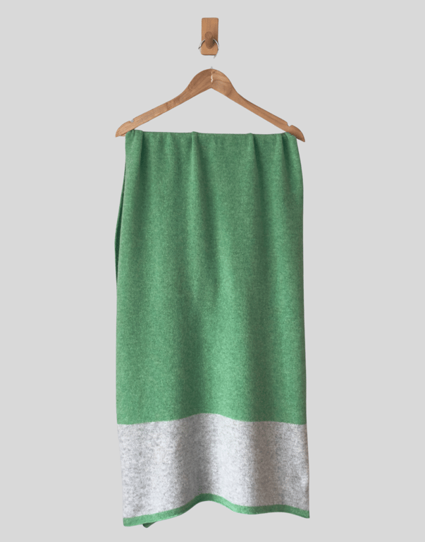 Shawl scarf wrap luxuriously soft merino lambswool spring green silver grey ends