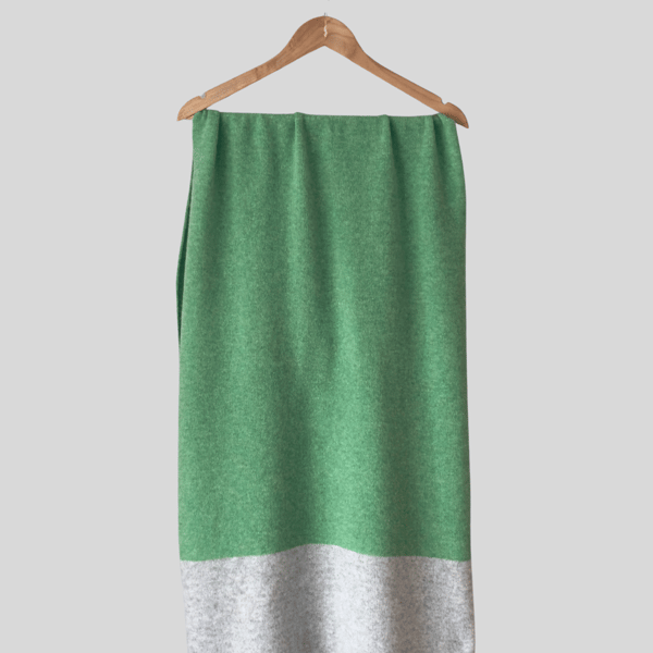 Shawl scarf wrap luxuriously soft merino lambswool spring green silver grey ends