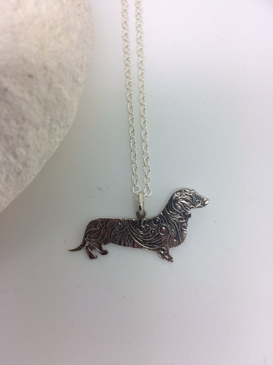 Olive the sausage dog pendant in Sterling Silver.
