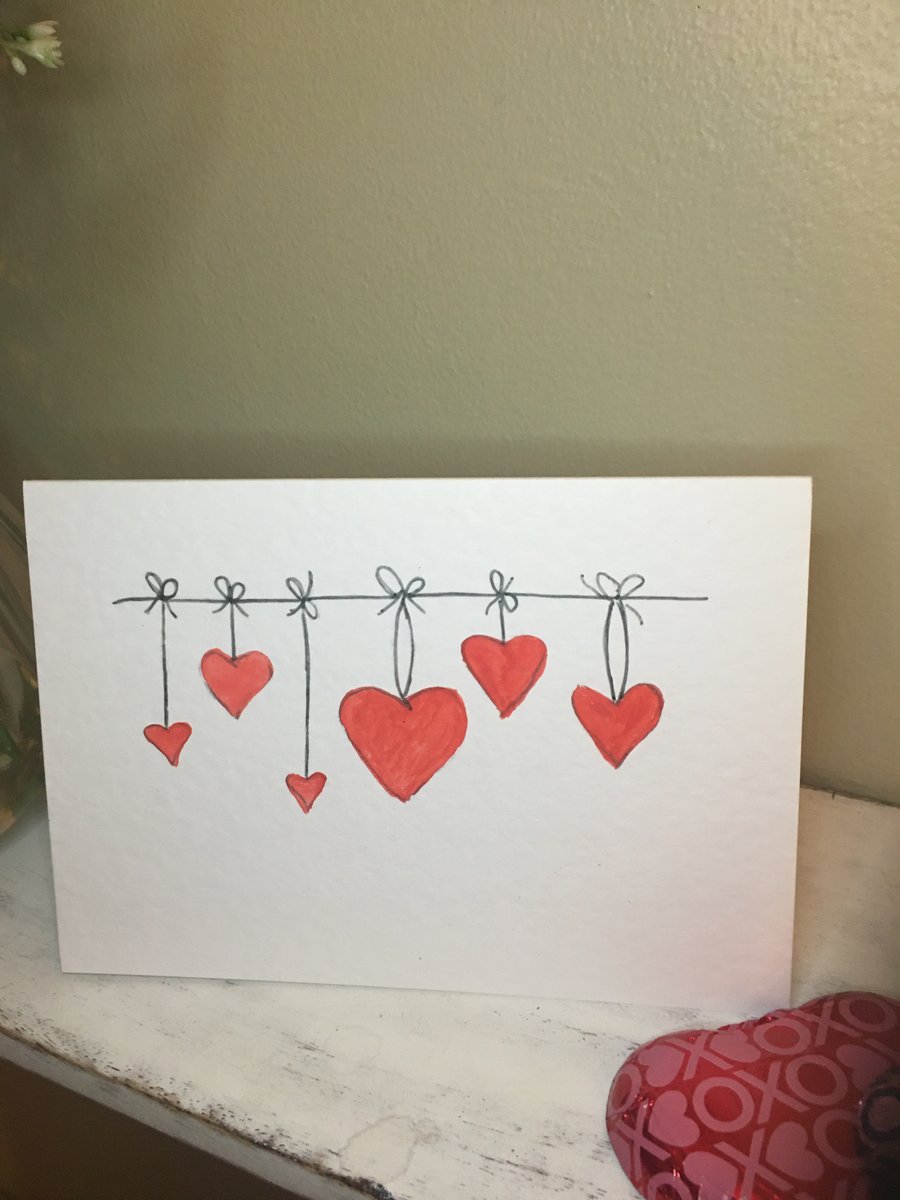 Valentines Card - Valentines Heart Card - Hand Painted - Hearts